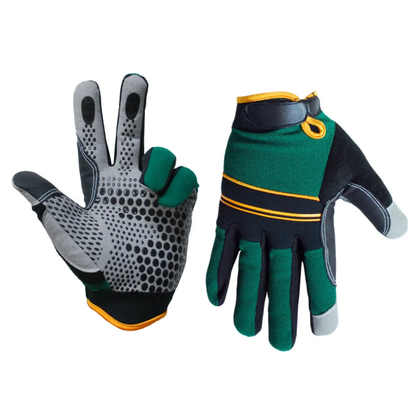 1 Pair Super Gripper; non slip Contractor Gloves Green/Black With Synthetic Leather Palm Gray(L) (105590)