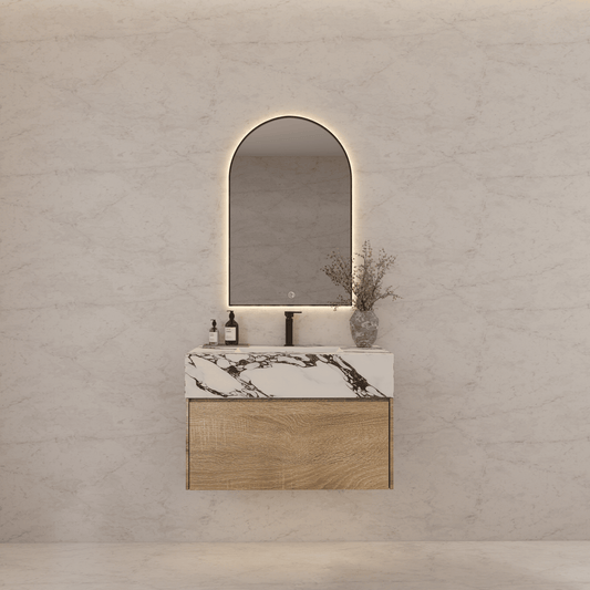 32", 36", 40" Seamless Stone Top with Light Oak Floating Bathroom Vanity