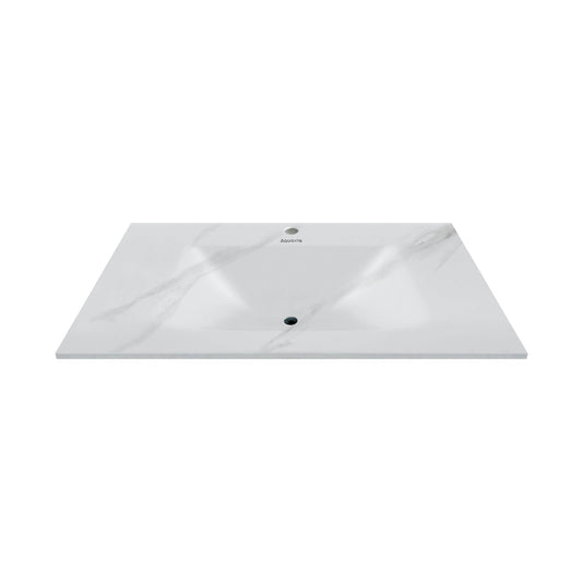32", 36", 40" Thermoformed Sintered Stone Vanity Top with Integrated Basin – White Carrara