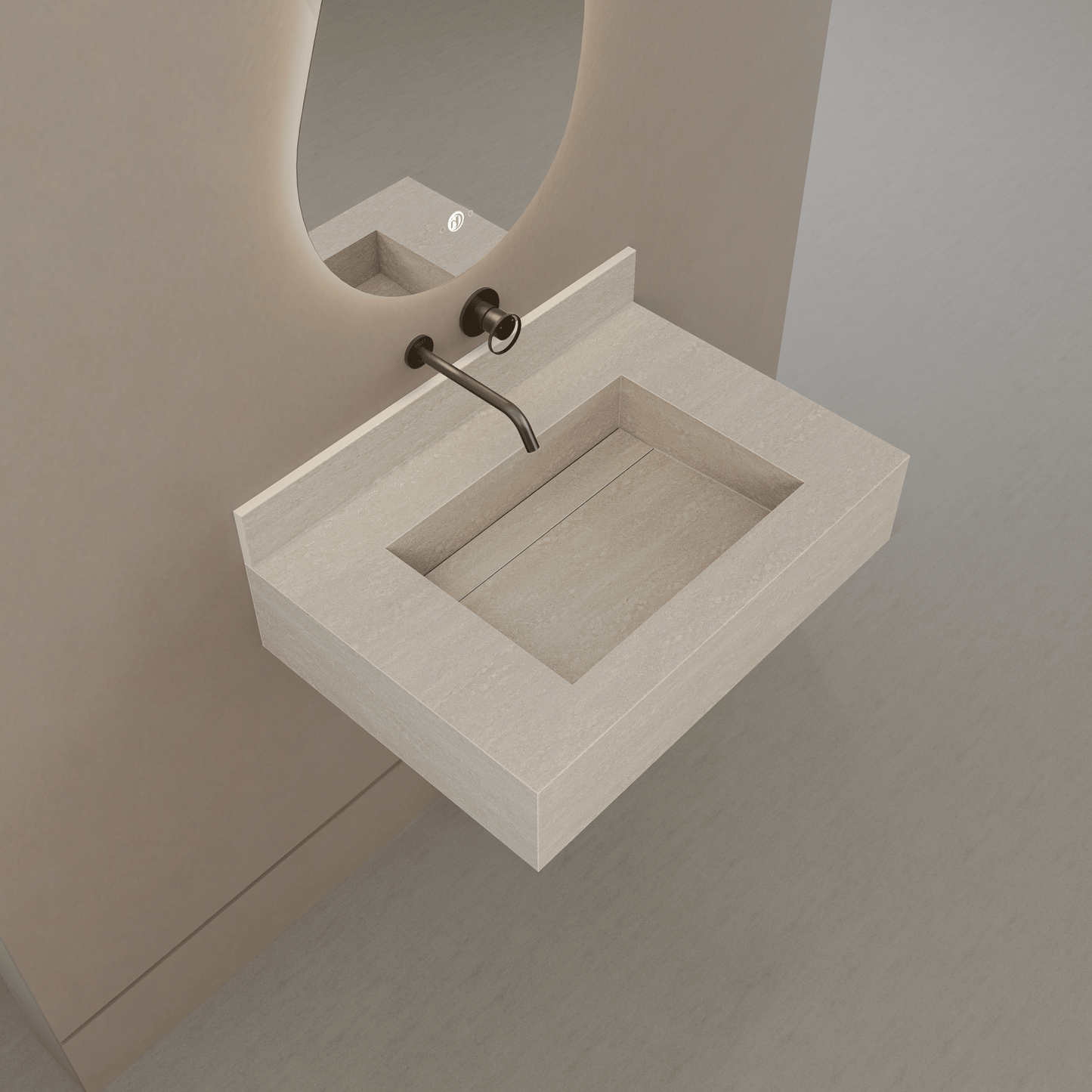 32" / 40" Monolithic Floating Vanity & Integrated Top | Ivory Sand Sintered Stone Single Sink with Hidden Drain