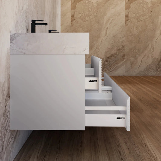 60" /71" Light Grey Floating Vanity with Seamless Stone Double Sink