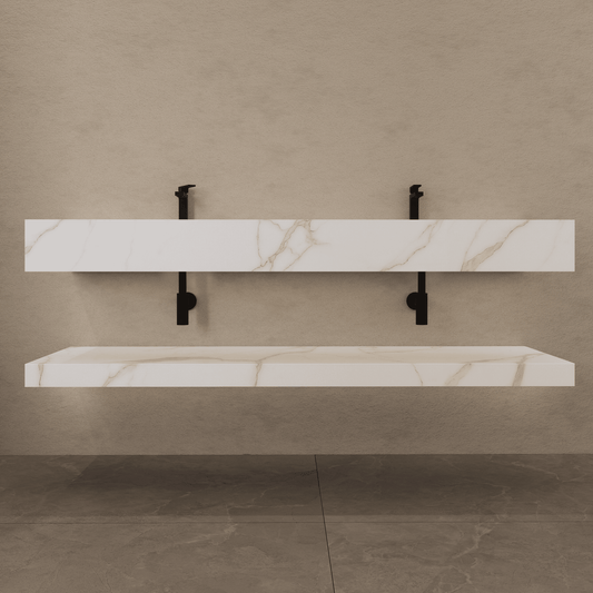 71 Inch Slate Double Sink Floating Vanity – Seamless Stone Basin-A3