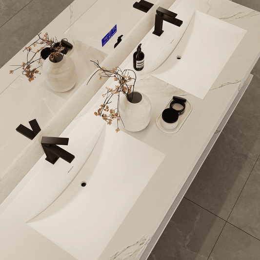 71 Inch Slate Double Sink Floating Vanity – Seamless Stone Basin-A3