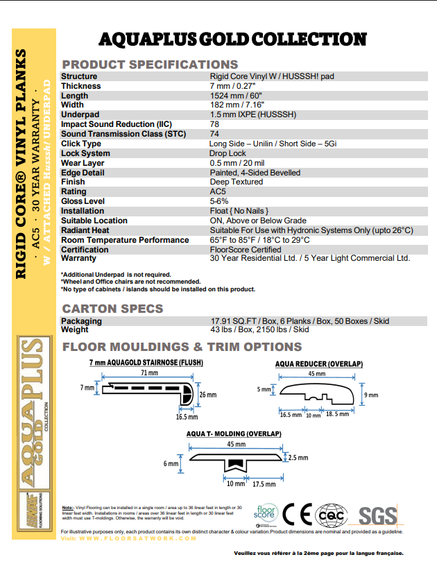 YORKVILLE - AQUAPLUS Gold 7mm SPC Vinyl Flooring