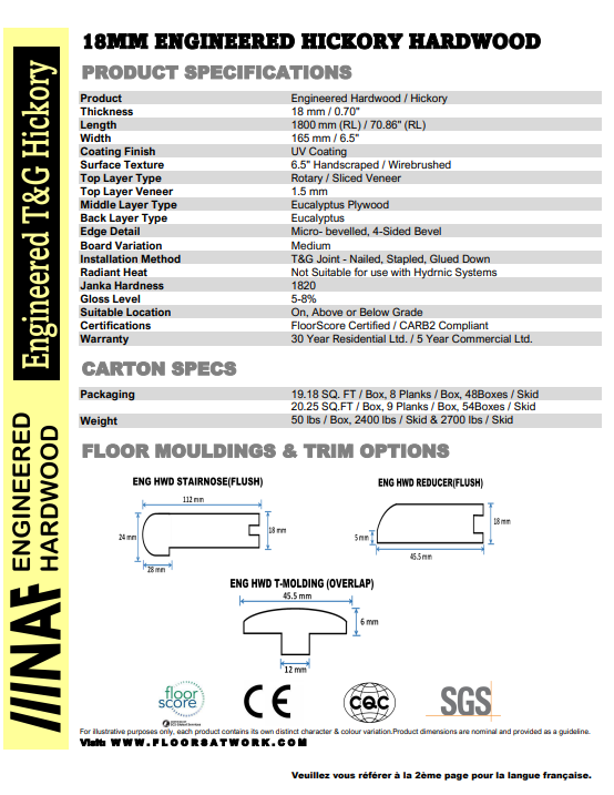 Downtown Grey - NAF 6.5''x18mm HICKORY Engineered Hardwood