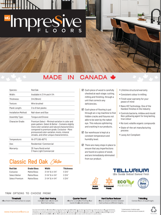 Ridge - Impressive Floors Solid Hardwood Classic Red Oak 3/4"