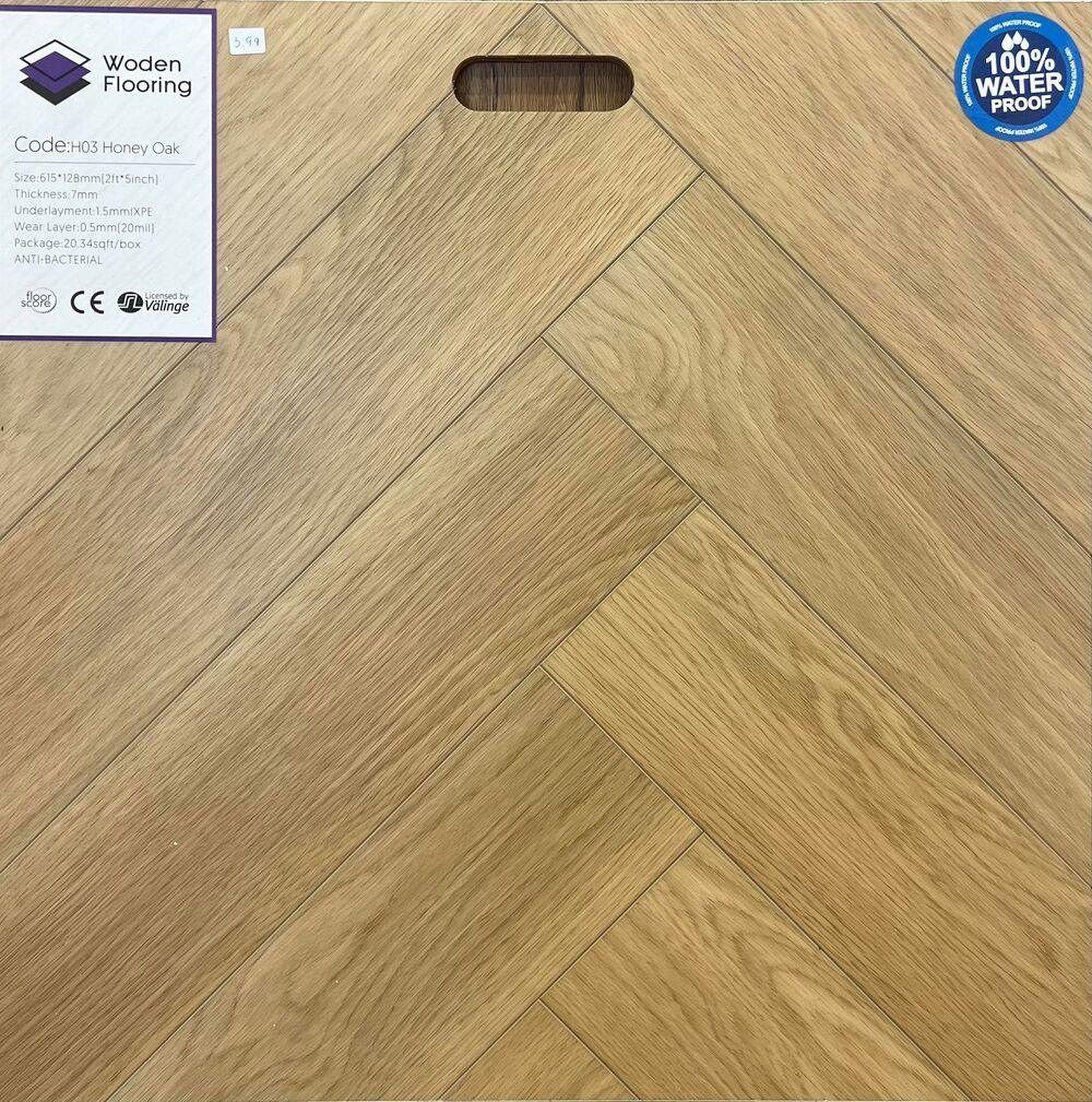 H03 Honey Oak - Woden Flooring SPC Vinyl 7mm Herringbone Collection