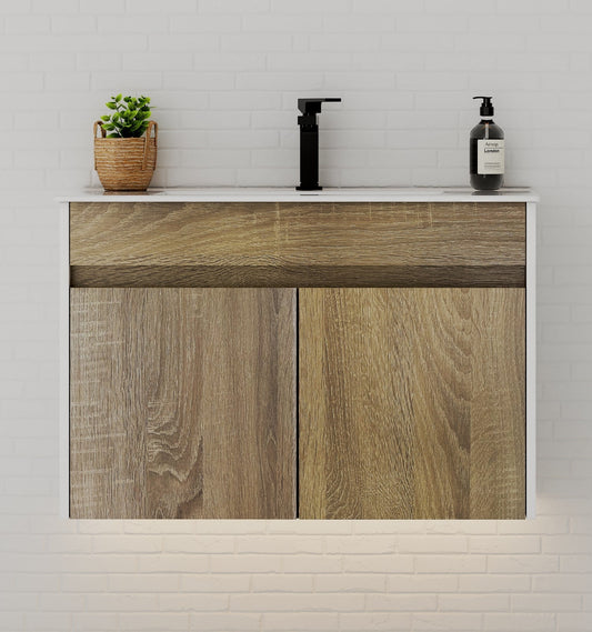 Modern Floating Vanity 24"/28"/30" – Narrow Depth 18", Ceramic Sink
