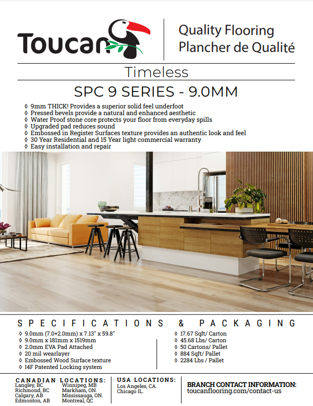 TFSPC906 Snowfall - Toucan 9 Series 9mm Vinyl Flooring