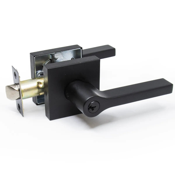 Door Lock Lever Entry Square Matte Black (100117)