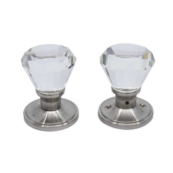 Door Knob Crystal Diamond Privacy Satin Nickel (100128)