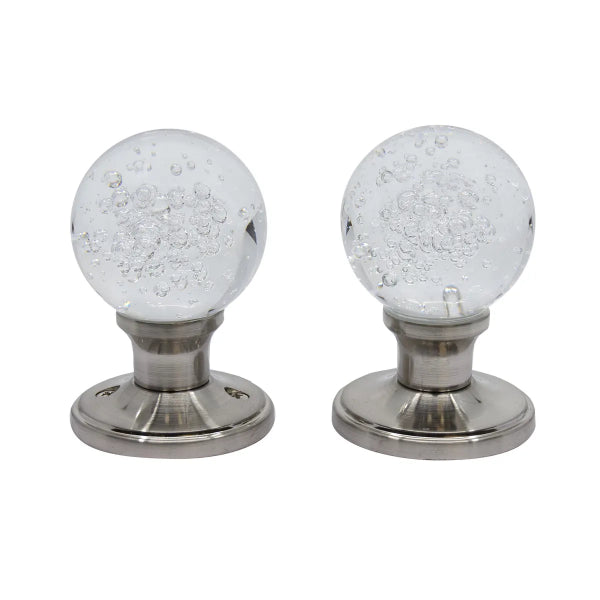 Door Knob Crystal Bubble Privacy Satin Nickel (100134)