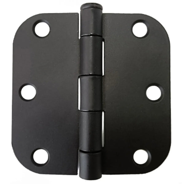 2PC Door Hinge 3in x 3in Round Corner 5/8in Black Steel (100904)