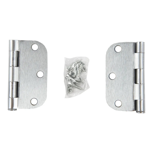 2PC Door Hinge 3in x 3in Round Corner 5/8in Brushed Stainless Steel (100907)