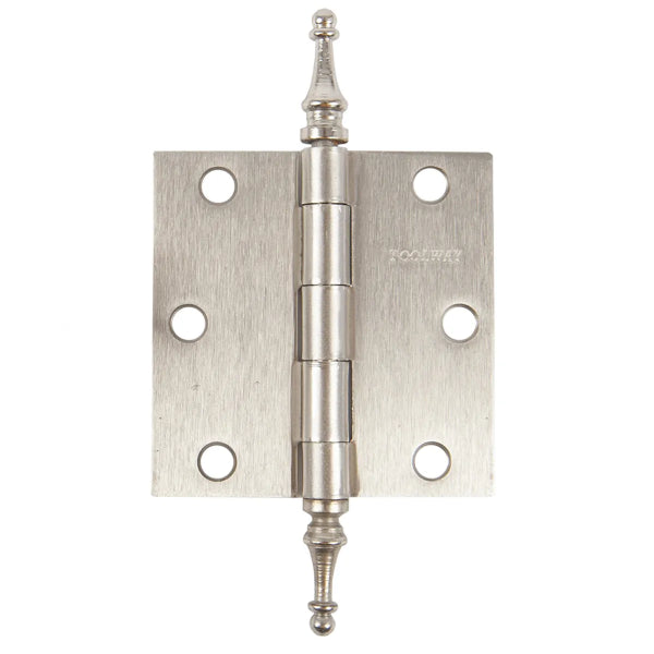 2PC Door Hinge 3in x 3in x 2mm Crown Tips Brushed Nickel Steel (100908)