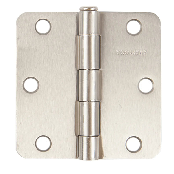 2PC Door Hinge 3in x 3in x 2mm Round Corner 1/4in Brushed Nickel Steel (100909)