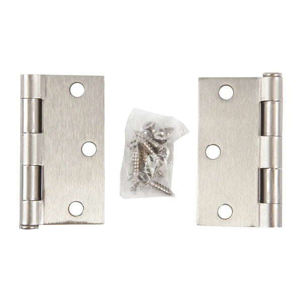 2PC Door Hinge 3in x 3in x 2mm Square Corner Satin Nickel Steel (100921)