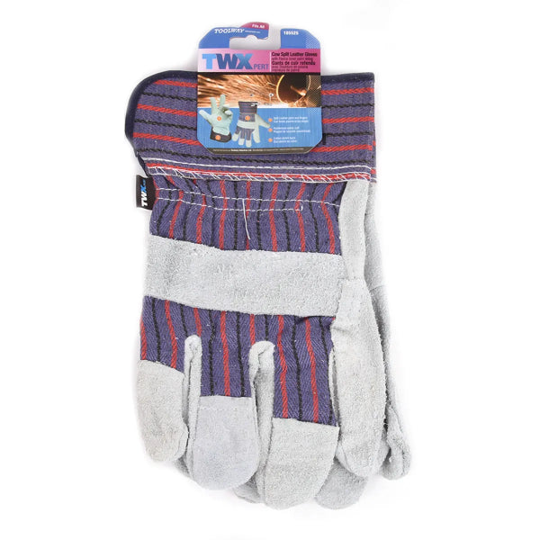 1dz. Cow Split Leather Gloves with Fleece Inner Palm Lining (OSFA) (105525)
