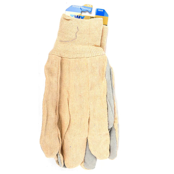 1dz. Cotton Canvas Gloves With Cow Split Leather Palm Knitted Cuff (OSFA) (105526)