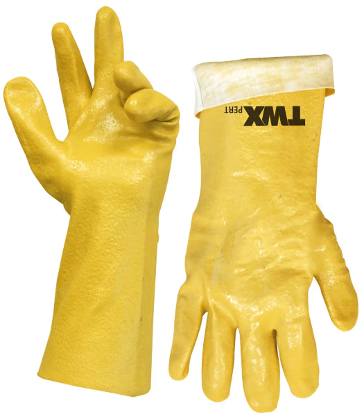 1dz. PVC Chemical Gloves Yellow 14in Cotton Flock Lining (105543)