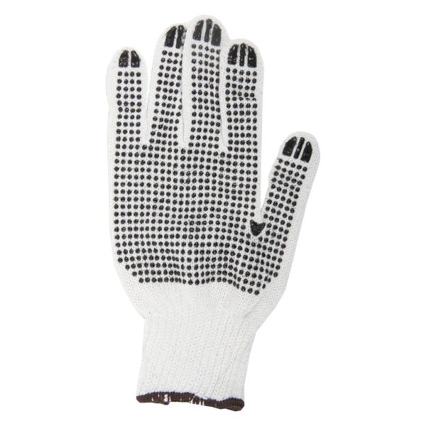 1dz. Knitted Poly/Cotton Gloves White With Black PVC Dots (XL) (105546)