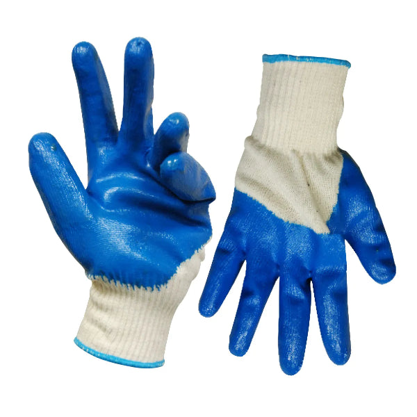 1dz. Knitted Cotton Gloves White With Nitrile Palm Blue (OSFA) (105550)