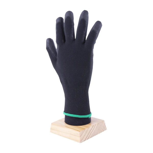 1dz. Knitted Polyester Gloves Black With PU Palm (L) (105553)