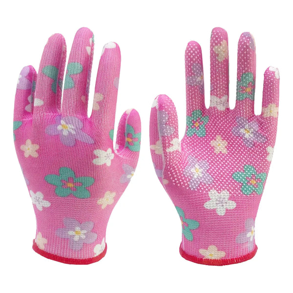 1dz. Knitted Polyester Garden Gloves Pink With PVC Dots (L) (105570)