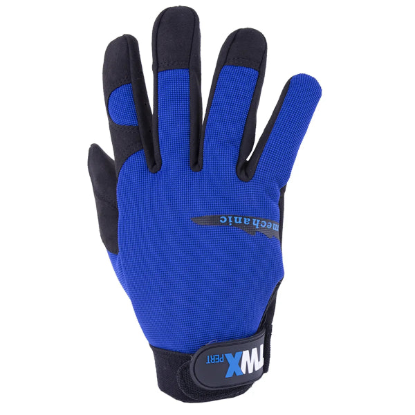 1 Pair Mechanic Gloves Blue/Black With Synthetic Leather Palm Black (L) (105594)