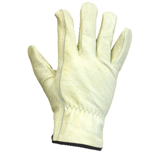 1 Pair Unlined Pigskin Driver Gloves Elastic Cuff Cotton Hem (M) (105601)