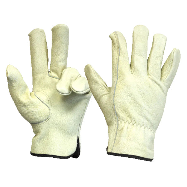 1 Pair Unlined Pigskin Driver Gloves Elastic Cuff Cotton Hem (L) (105602)