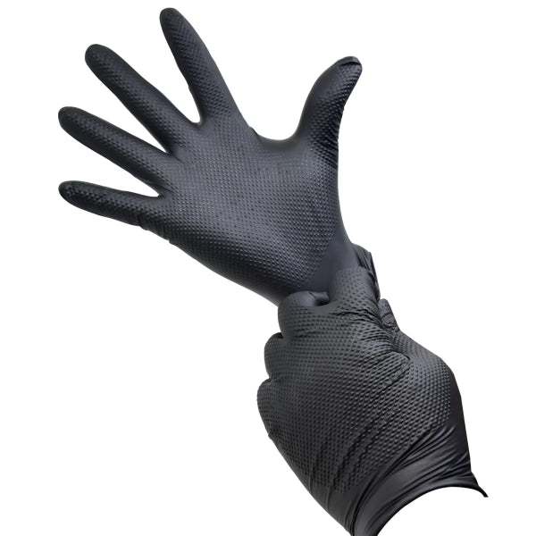 50PK Latex-Free Disposable Nitrile Gloves Diamond Grip 8mil (XL) Black (105629)