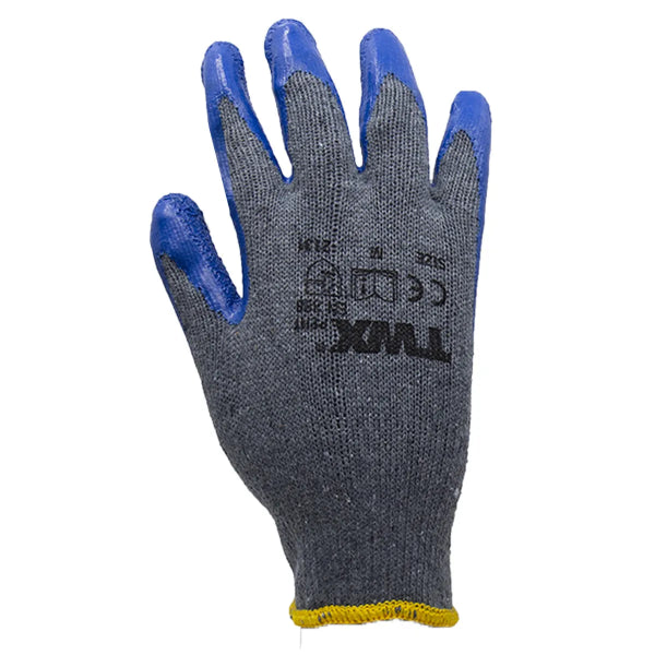 1dz. Knitted Cotton Gloves Gray With Crinkle Latex Palm Blue (M) (105642)