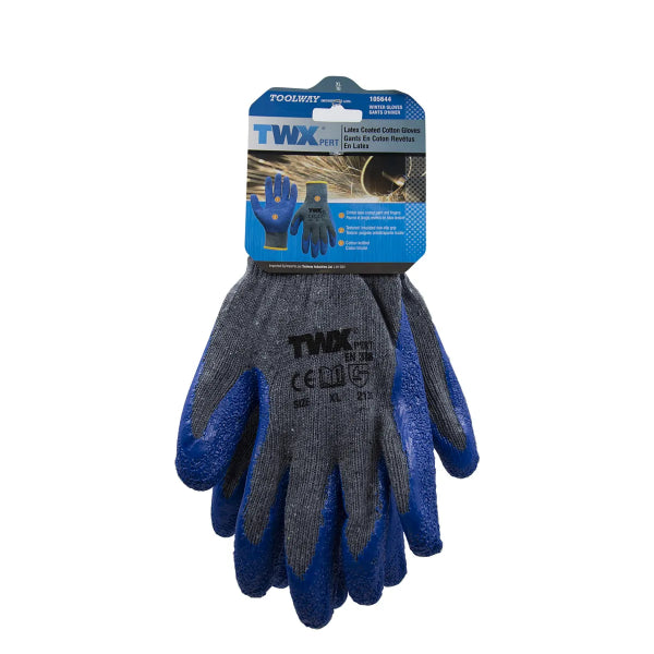 1dz. Knitted Cotton Gloves Gray With Crinkle Latex Palm Blue (XL) (105644)