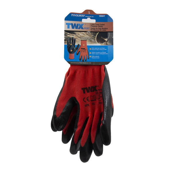1dz. Knitted Polyester Gloves Red With Nitrile Black PU Palm (XL) (105647)
