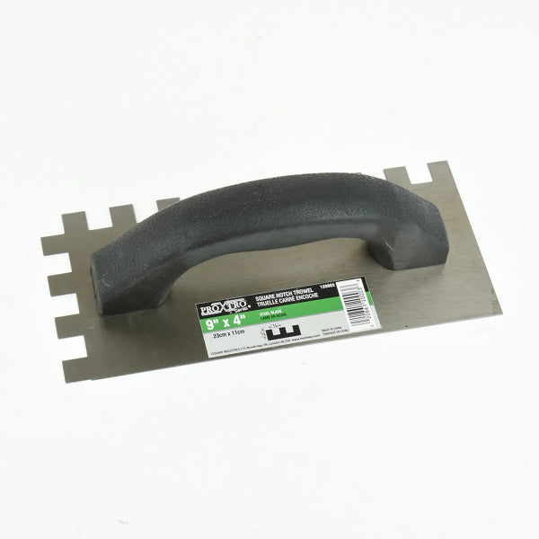 Trowel Notched 9in x 4in (½in x ½in SQ Notch) Black Handle Econo (120003)