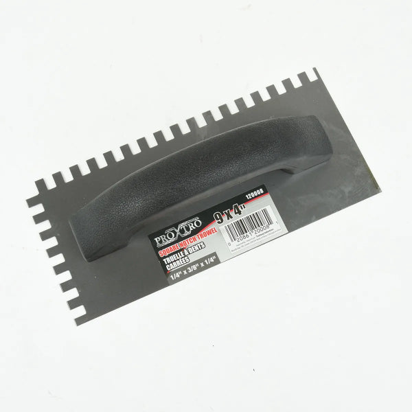 Trowel Notched 9in x 4in (1/4in x 3/8in SQ Notch) Black Handle Econo (120008)
