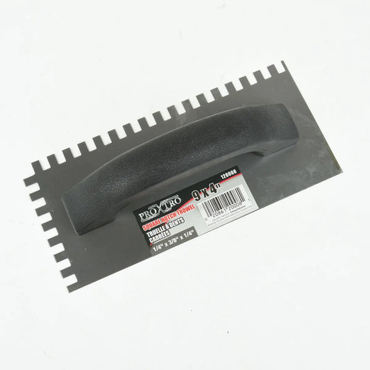 Trowel Notched 9in x 4in (1/4in x 3/8in SQ Notch) Black Handle Econo (120008)