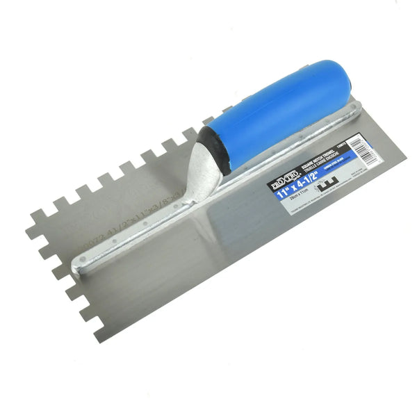 Trowel Notched 11in x 4½in (3/8in x 3/8in SQ Notch) Blue Handle (120072)