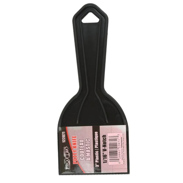 Putty Knife 3in (76mm) V-Notch 1/16in Plastic Black (122071)