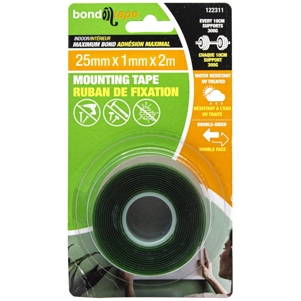 Maximum Bond Mounting Tape 25mm x 1mm x 2m Indoor (122311)
