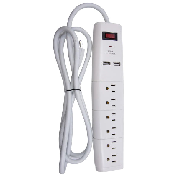 Surge Protector Power Bar 6ft 6-Outlet 2-USB 280-Joules White (139998)