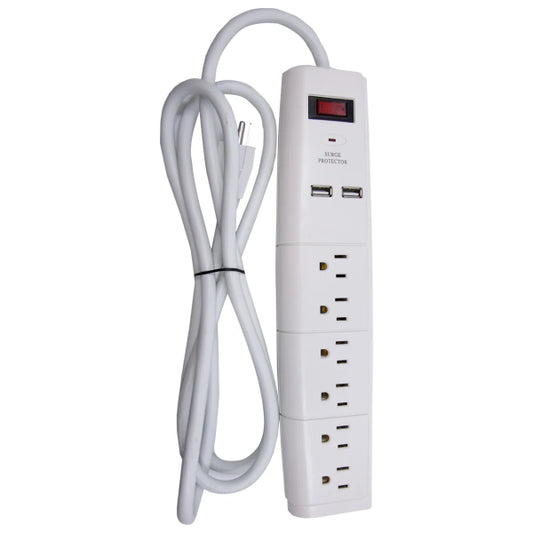 Surge Protector Power Bar 6ft 6-Outlet 2-USB 280-Joules White (139998)
