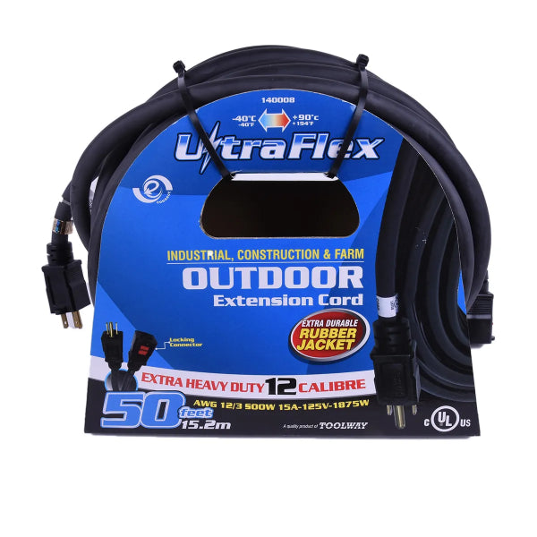 Extension Cord Outdoor SEOOW 12/3 Single Tap Black Rubber 50ft (140008)