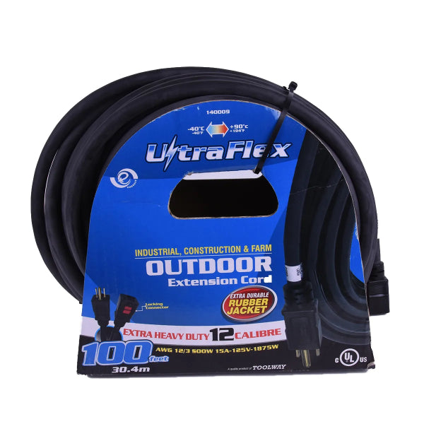 Extension Cord Outdoor SEOOW 12/3 Single Tap Black Rubber 100ft (140009)