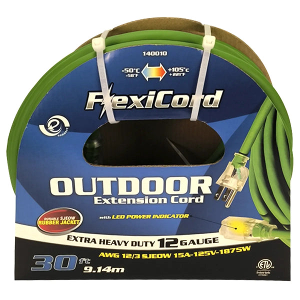 Extension Cord Outdoor SJEOW 12/3 1-Outlet Lighted 30ft Green (140010)
