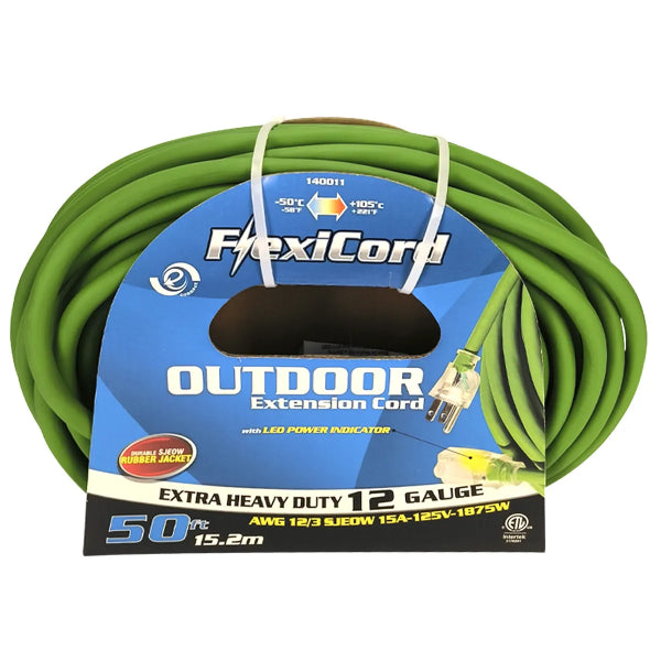 Extension Cord Outdoor SJEOW 12/3 1-Outlet Lighted 50ft Green (140011)