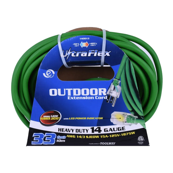 Extension Cord Outdoor SJEOW 14/3 1-Outlet Lighted 30ft Green (140013)