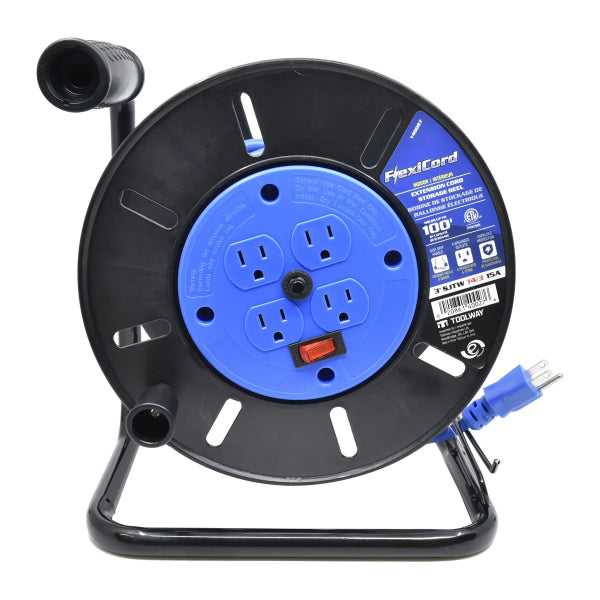 Extension Cord Indoor In Plastic Reel SJTW 14/3 4-Tap GFI 3ft Blue (140027)