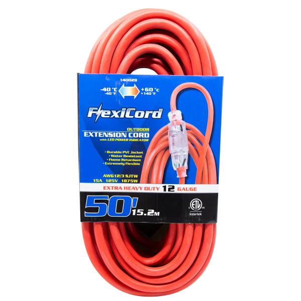 Extension Cord Outdoor SJTW 12/3 Lighted Single Tap 50ft (140029)